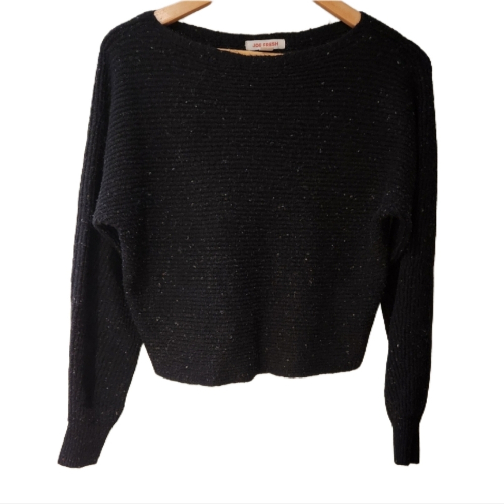Joe‎ Fresh Oversized Xs Black Speckled Crew Neck Sweater
